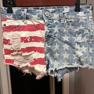 Rue21 Red and Blue Star Striped Jean Shorts